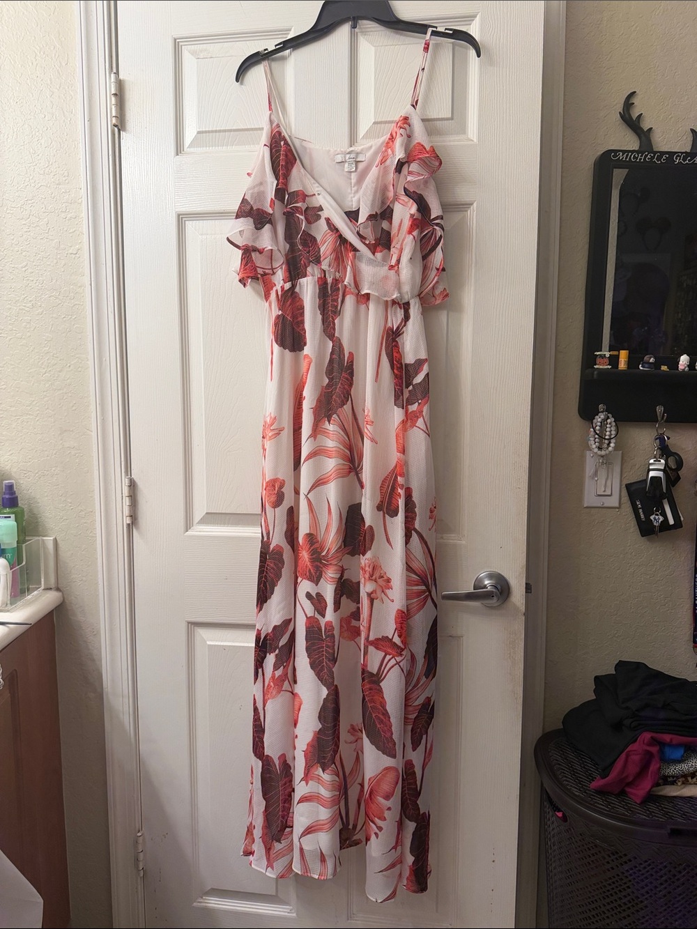 Lightweight White Maxi Dress with Red Floral Print Jenn
